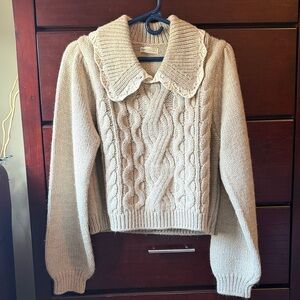 Rylee + Cru Cream Cable Knit Collared Sweater